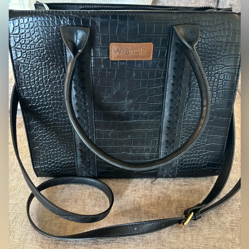 Wrangler Black Croc-Pattern Crossbody Bag